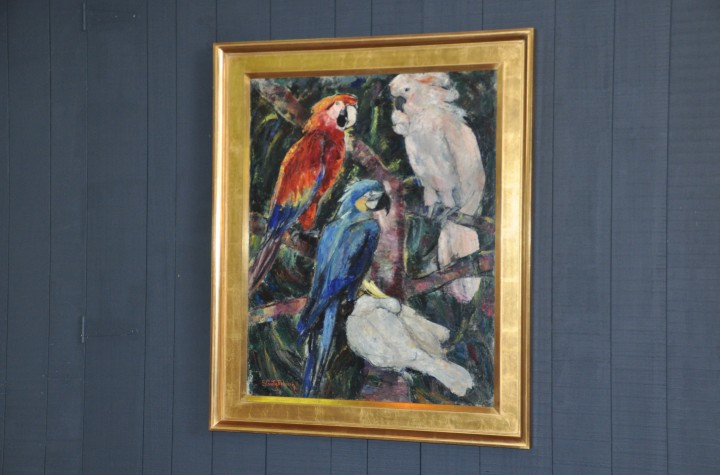 Schilderij met papegaaien getekend S. Goetghebeur